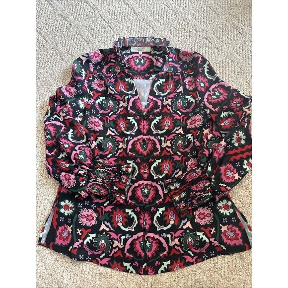 Crosby By‎ Mollie Burch Womens Floral Print V Neck Blouse Multi Colored Sz Small - Picture 1 of 5